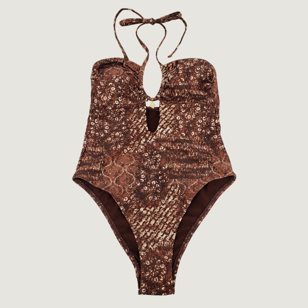 No Boundaries Animal Print Cheeky High Leg One Piece Small Brown Lined Padded
